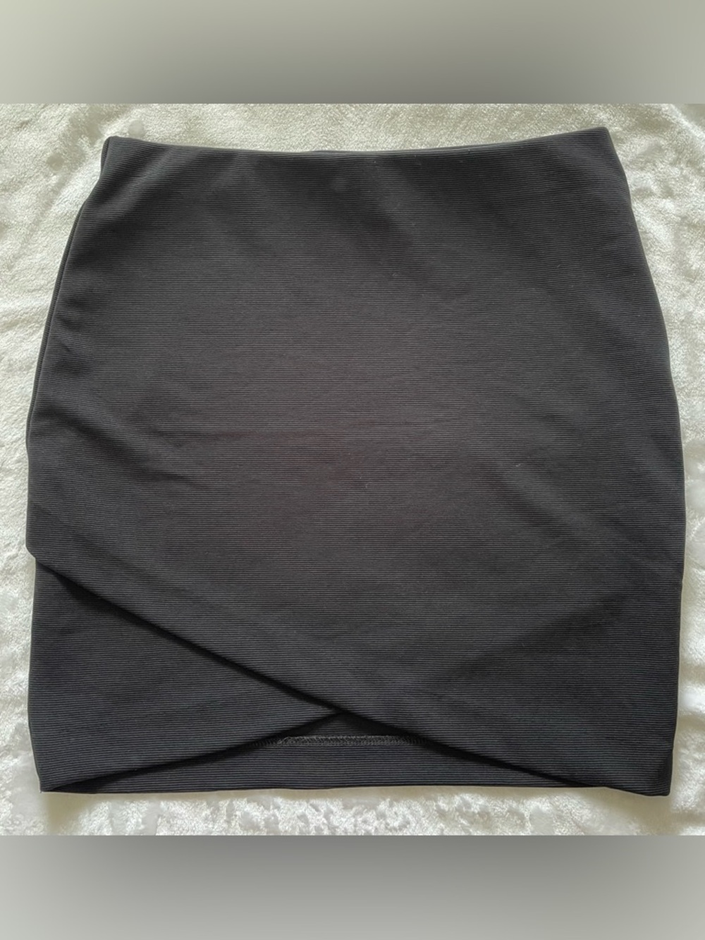 H&M Ribbed Black Wrap-Front Mini Skirt